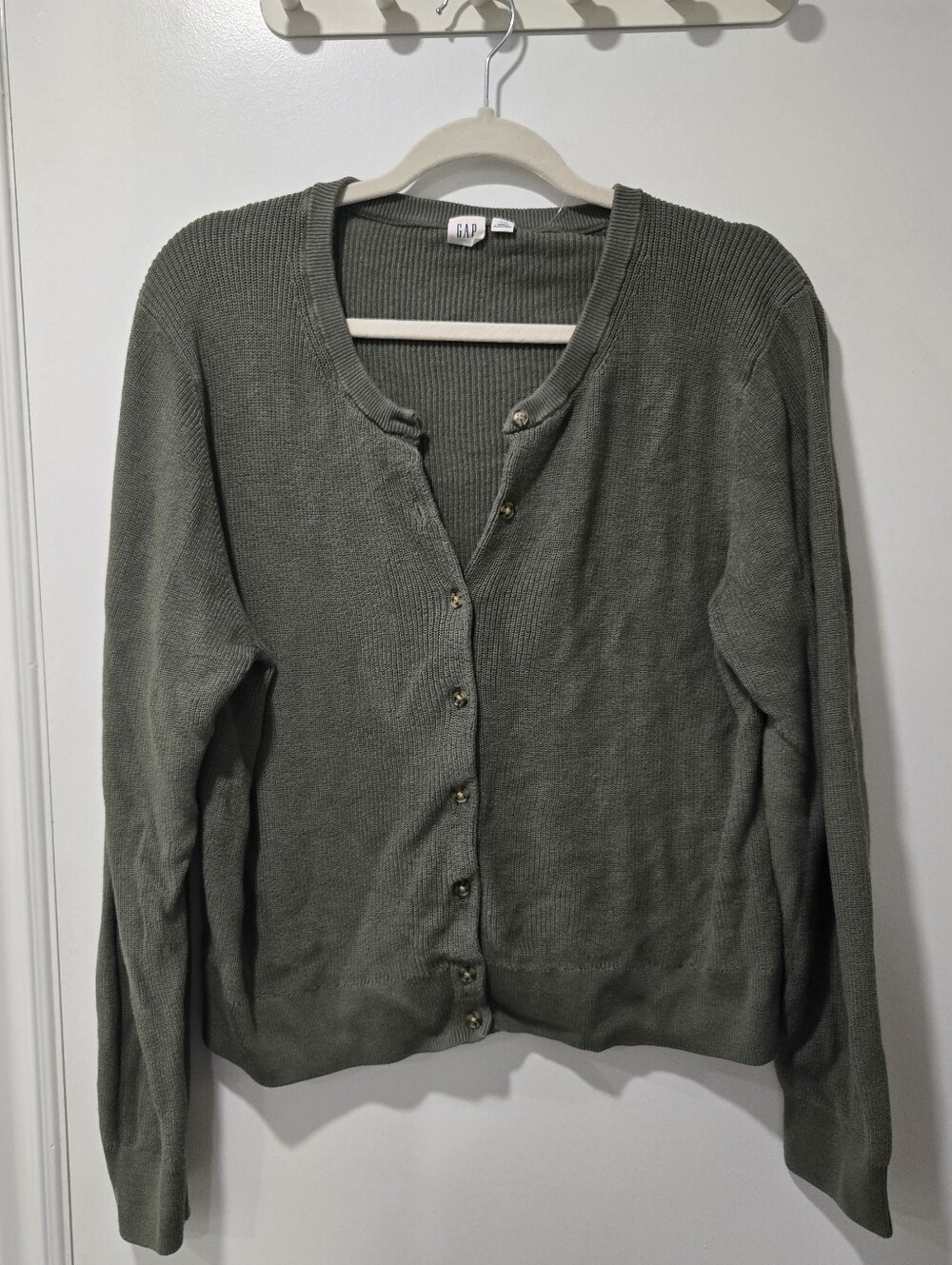GAP Olive Green Rib-Knit Button Cardigan 100% Cotton